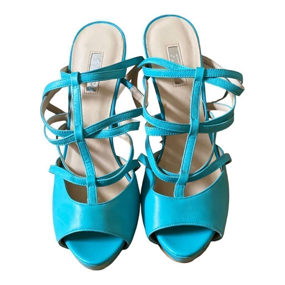 Guess Teal Platform Lace Up Sandals with Stiletto Heels